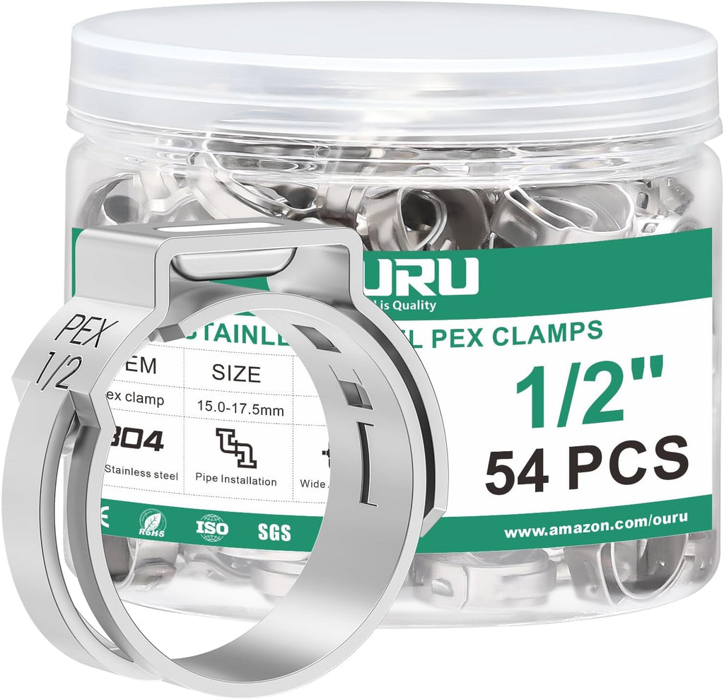 OURU 54PCS 1/2 Pex Crimp Rings, 304 Stainless Steel Pex Fittings