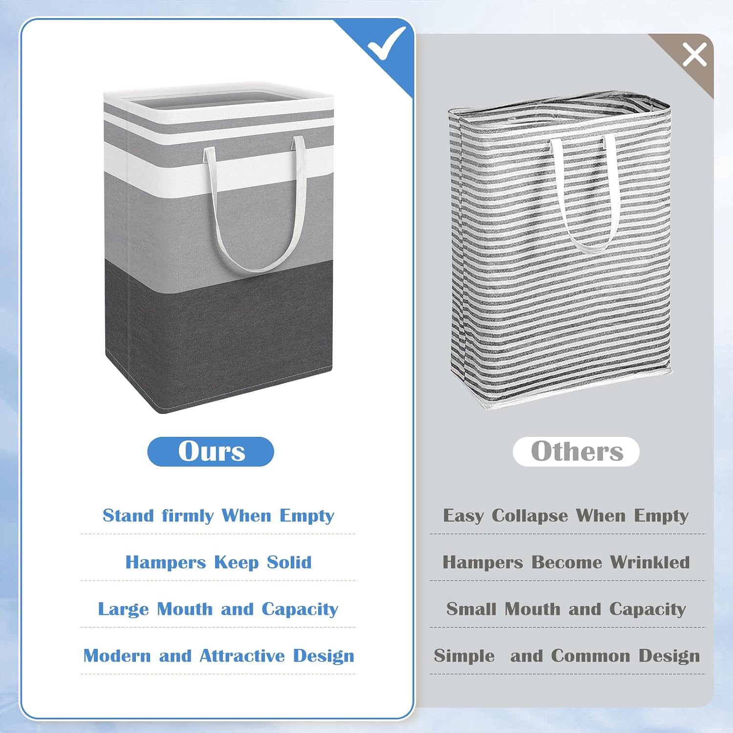 3-Pack Laundry Basket, Collapsible Laundry Hamper, Grey, 75L | Laundry Clothes Hamper, Hampers for Bedroom