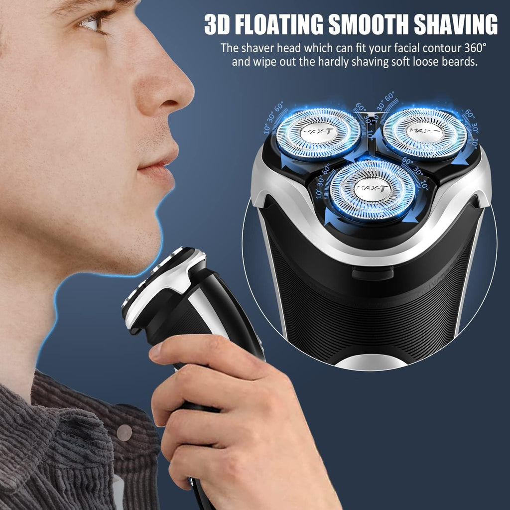 Men's Electric Shaver - MAX-T Corded and Cordless Rechargeable 3D Rotary Shaver Razor for Men with Pop-up Sideburn