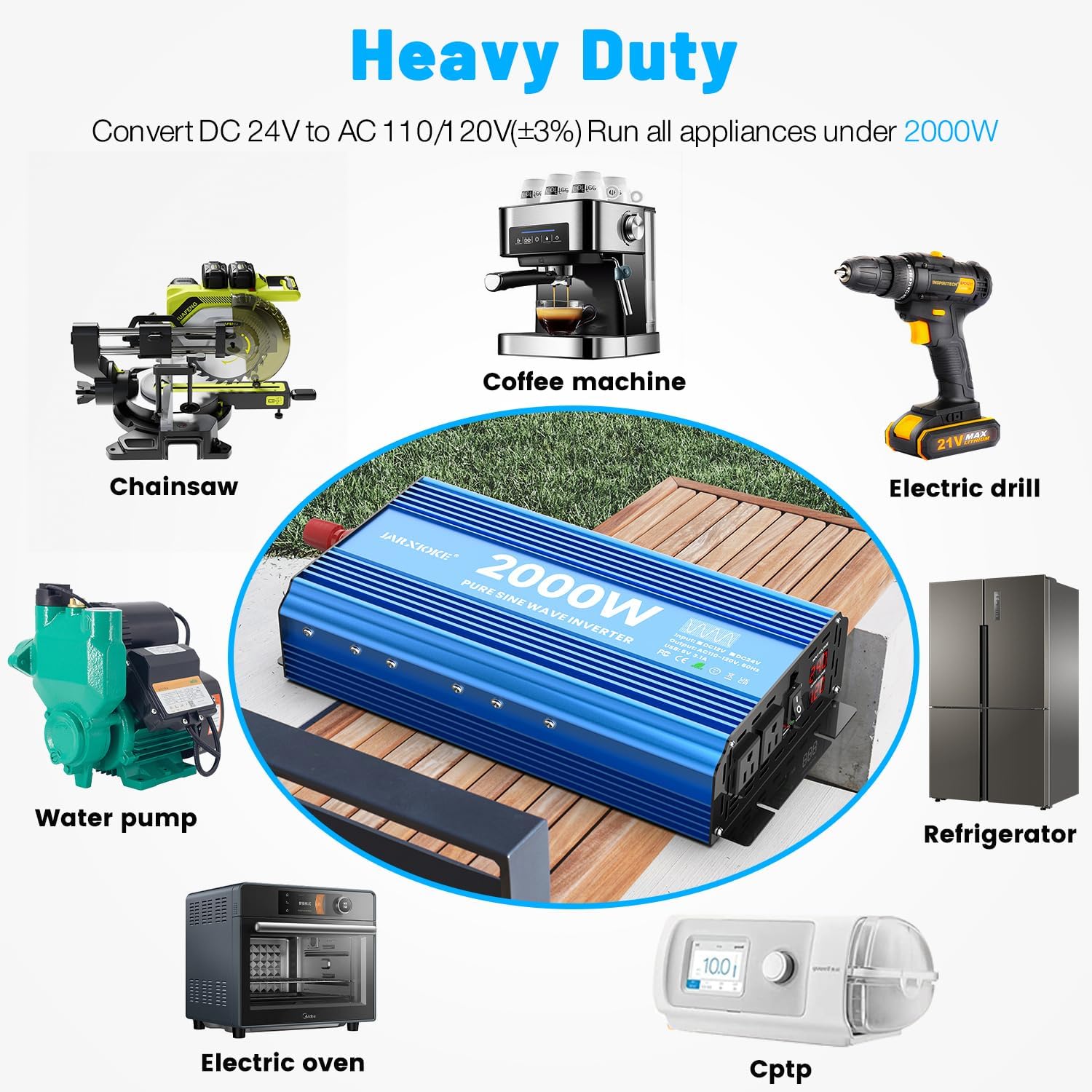 2000 Watt Pure Sine Wave Power Inverter, 12V DC to 110 Vdc to 120 Vdc, for Home, RV and Off-Grid Solar Systems, with
