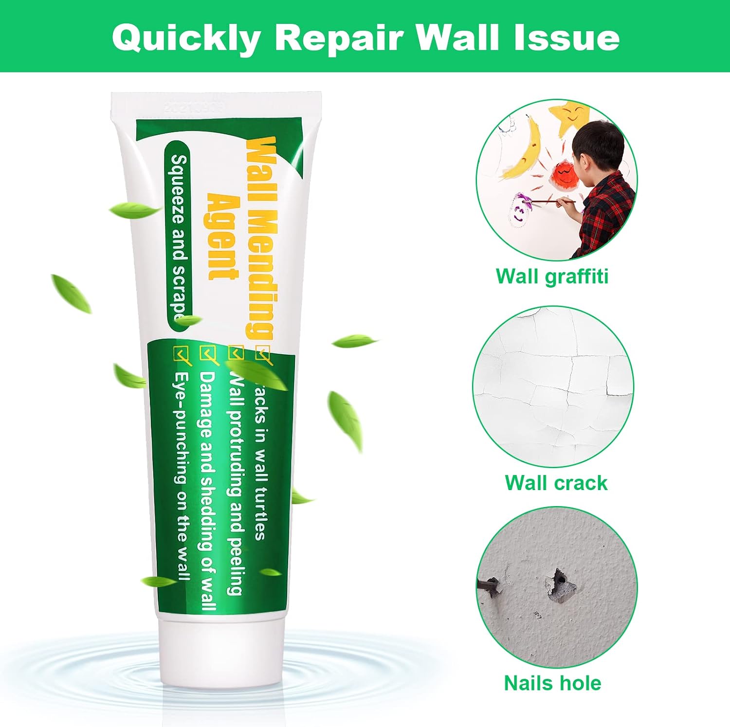 Drywall Repair Kit, 2 Pack Spackle Wall Repair Patch Kit with Scraper, Wall Mending Agent Large Hole Drywall Patch