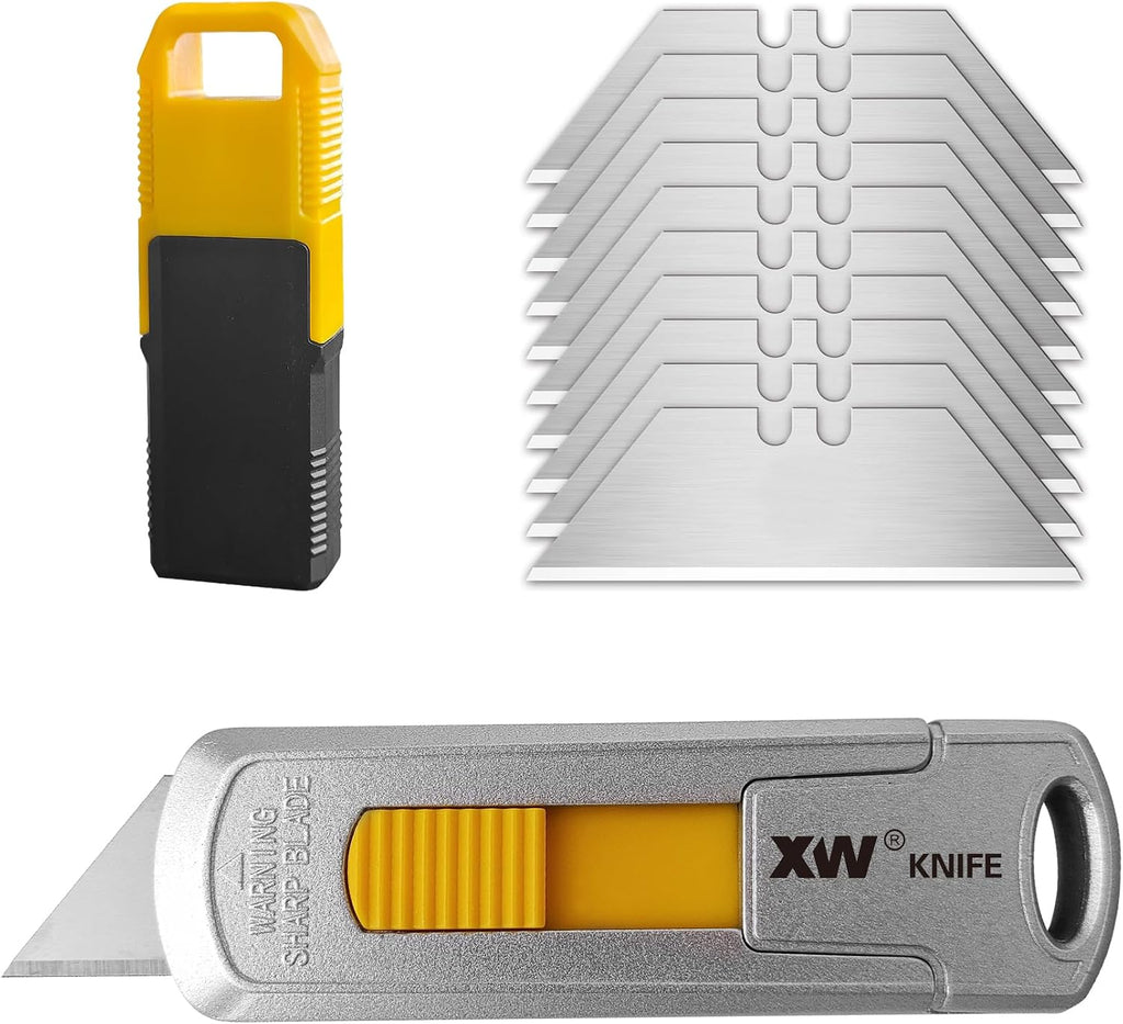 Mini Safety Utility Knife Compact Auto Retractable Box Cutter with Safety Lock, Extra 10 PCS Utility Blades Included