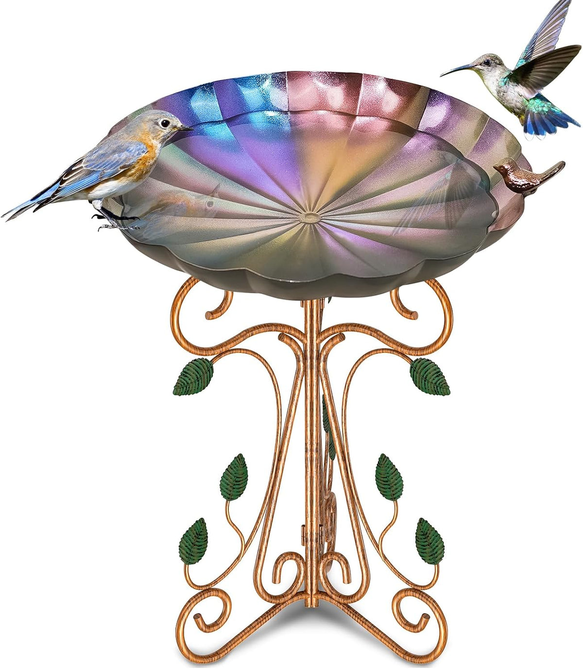 Metal Bird Bath for Outside, Birdbaths Bowl with Cast Iron Pedestal