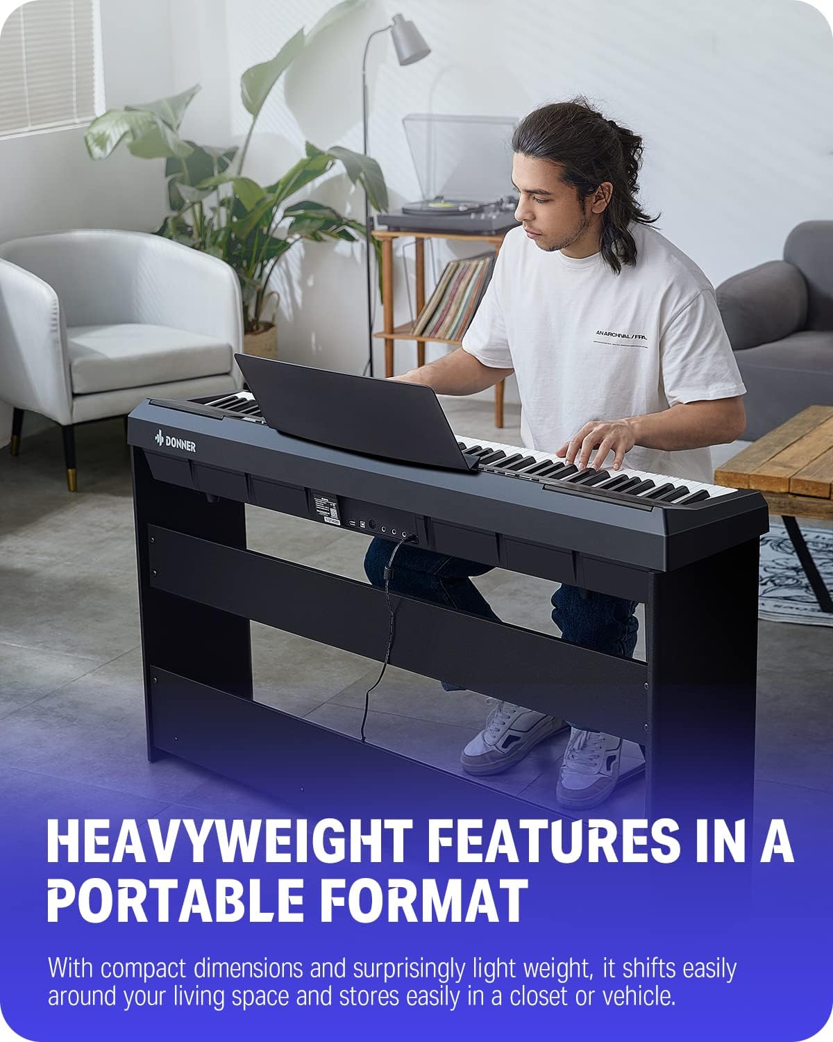 DEP-20 Beginner Digital Piano 88 Key Full Size Weighted Keyboard, Portable Electric Piano with Furniture Stand