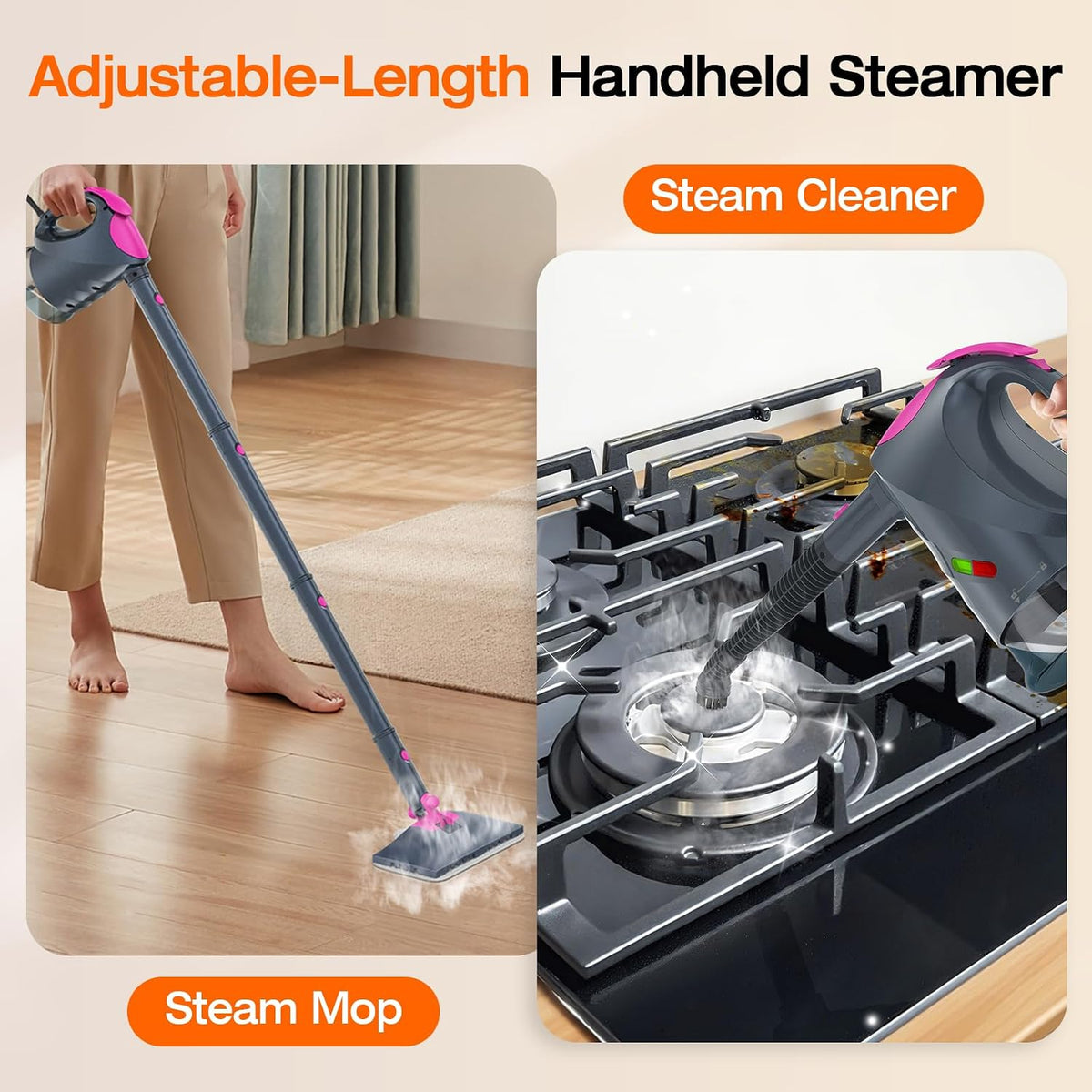 10-in-1 Steam Cleaner, Steam Mop with Detachable Handheld Steamer for Home | 320ml Water Tank, 10s Fast Heating