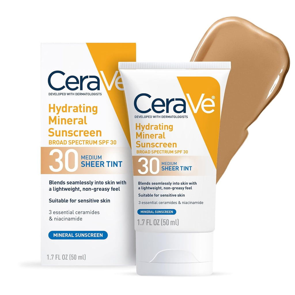 Hydrating Mineral Sunscreen SPF 30 with Sheer Tint, Tinted Mineral Sunscreen with Zinc Oxide & Titanium Dioxide
