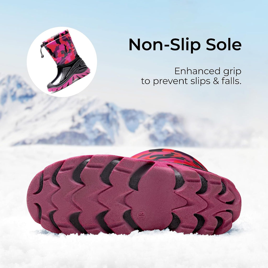Boys Snow Waterproof Winter Boots | Warm Faux Fur Lined Outdoor Secure Grip Anti Slip Outsole Easy Wear Windproof Mid