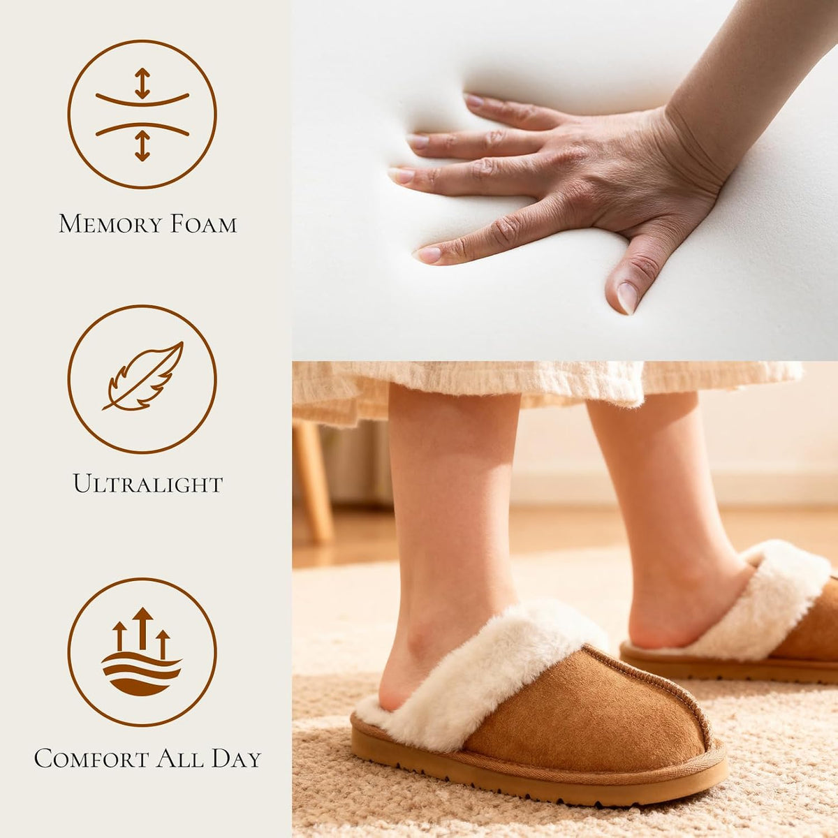 Fuzzy Slippers for Women Cozy Faux Fur House Shoes Memory Foam Slippers | Winter, Warm Slippers, Indoor and Outdoor