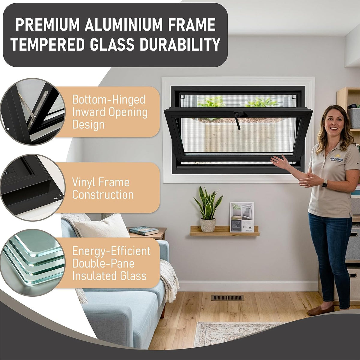 Vinyl Hopper Basement Window 46" x 21" Black