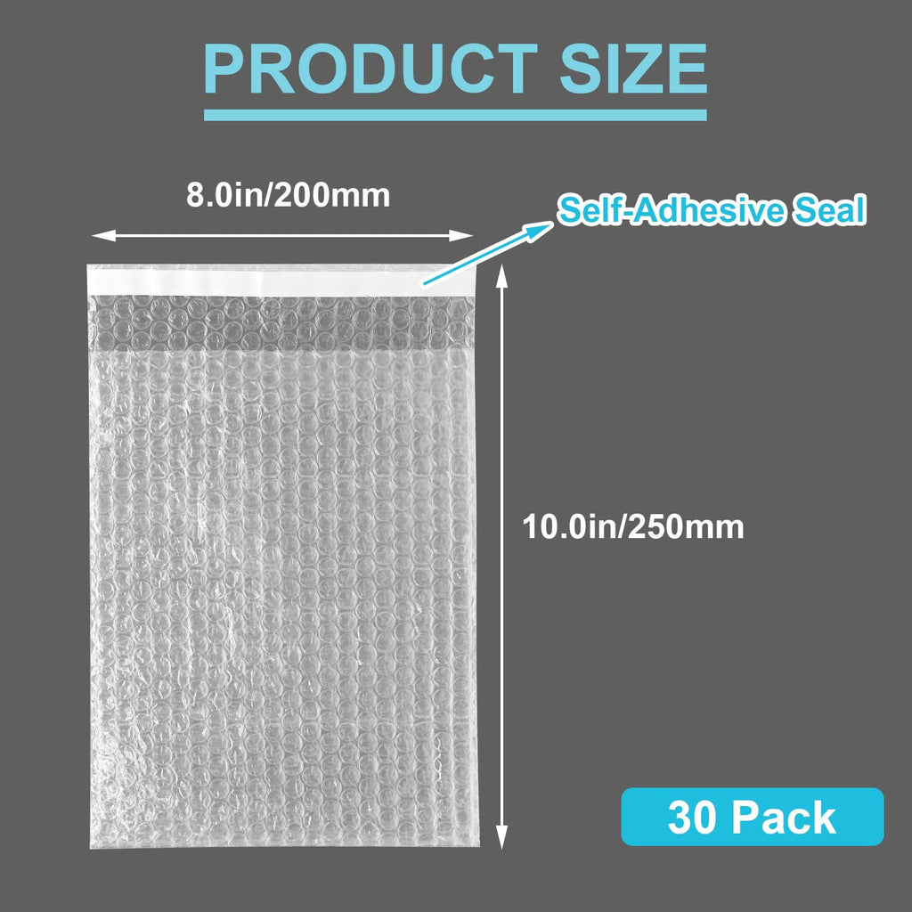 30 Pack 8" x 10" Self-Seal Bubble Pouches