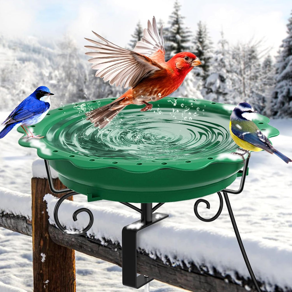 Heated Bird Bath for Deck Railing, 100W Heated Birdbath for Outdoors, Green