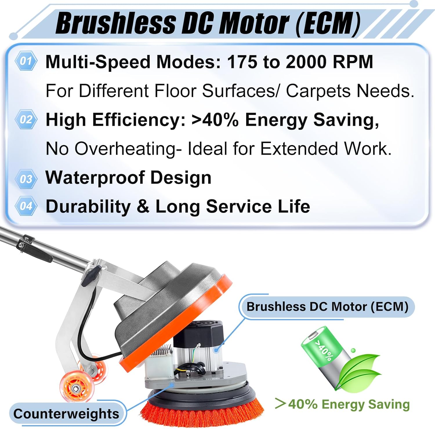 Commercial Floor Scrubber Machine, Heavy Duty Orbital Floor Cleaner, Multi-Functional Floor Buffer Polisher Machine