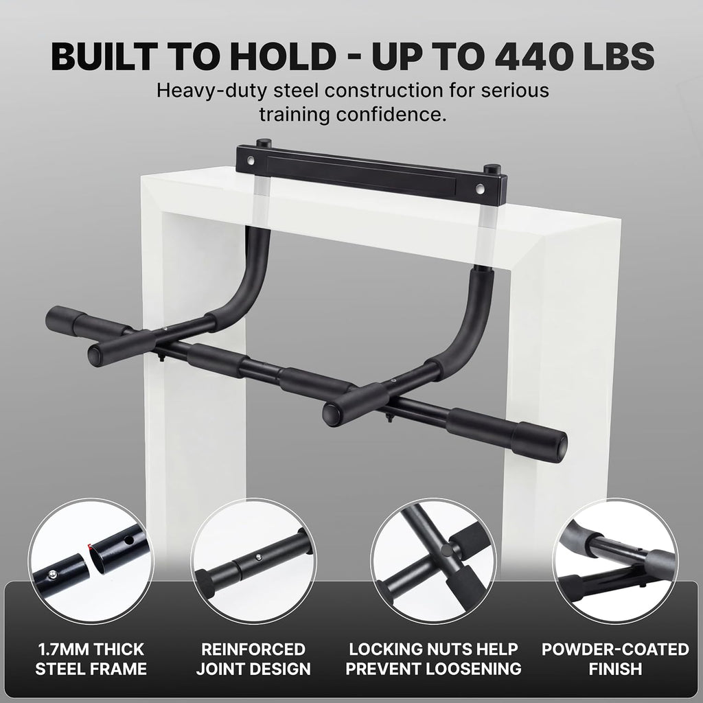 Pull Up Bar for Doorway - Upto 250 Lbs Capacity, No Screwing or Slipping, Hanging Pullup & Chin Up Bar for Door Frame