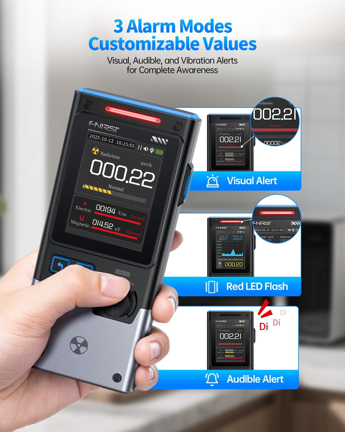 GC-03 3-in-1 Geiger Counter Nuclear Electromagnetic Detector | 3 Display Modes, Real-Time Radiation Monitor
