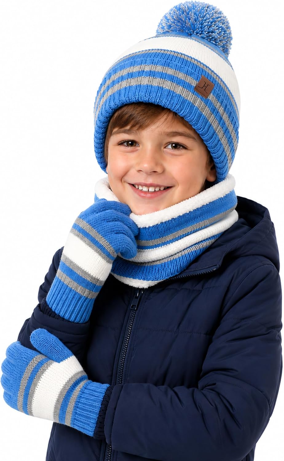 Kids Hat And Gloves Set, Toddler Winter Hat Beanie Scarf Neck Warmer Gaiter Gloves Mittens For Boys Girls Ages 6-8 5t