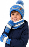 Kids Hat And Gloves Set, Toddler Winter Hat Beanie Scarf Neck Warmer Gaiter Gloves Mittens For Boys Girls Ages 6-8 5t