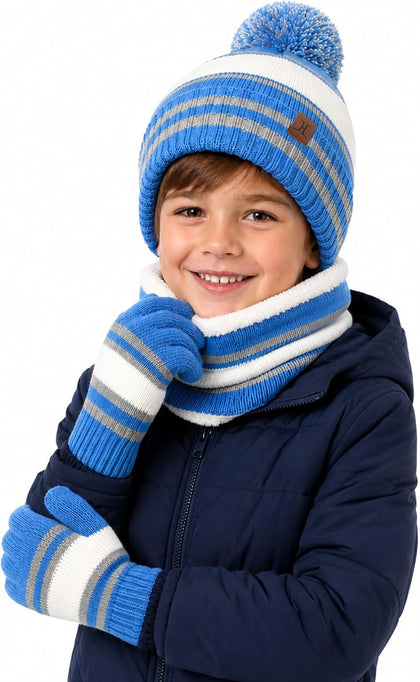 Kids Hat And Gloves Set, Toddler Winter Hat Beanie Scarf Neck Warmer Gaiter Gloves Mittens For Boys Girls Ages 6-8 5t
