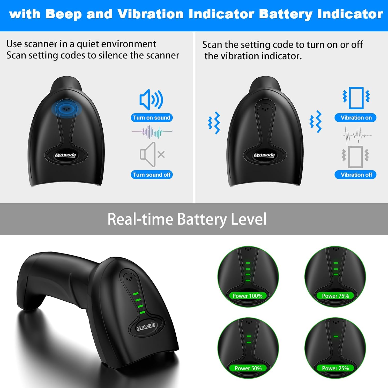 Bluetooth Wireless Barcode Scanner with Auto-Sensing Stand,Putting on Stand to Scan Automatically Sense Scanning 2D