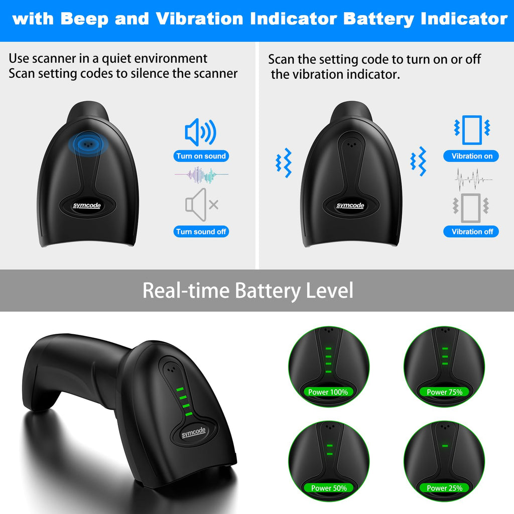 2D Wireless Barcode Scanner with Auto-Sensing Stand,Putting on Stand to Scan Automatically Sense Scanning Barcode