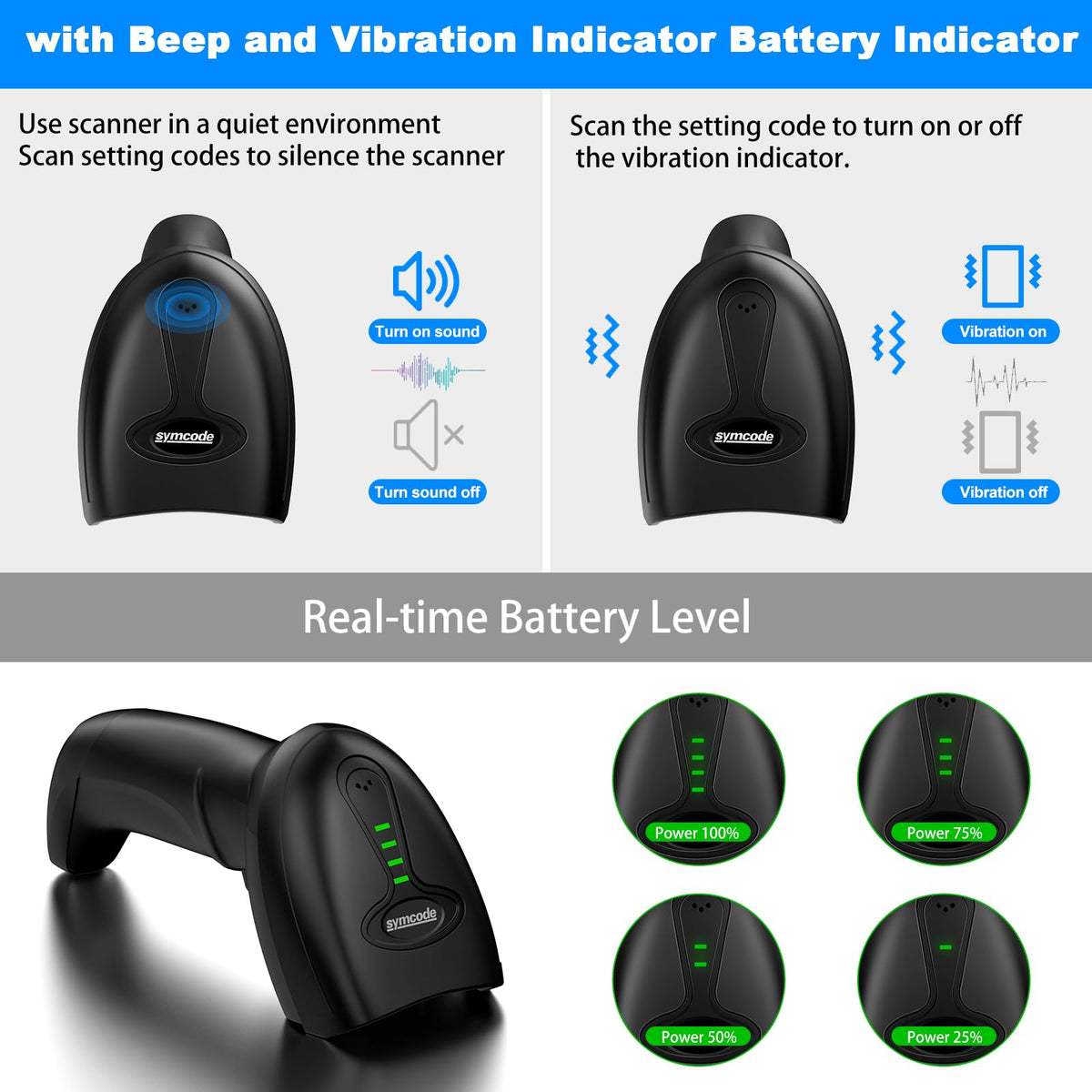2D Wireless Barcode Scanner with Auto-Sensing Stand,Putting on Stand to Scan Automatically Sense Scanning Barcode