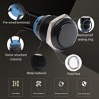 STARELO 5pcs 16mm Latching Push Button Switch Black Shell with pre-Wiring, IP65 Waterproof Push Button Switch,Aluminum Alloy 1 Normally Open Without LED.