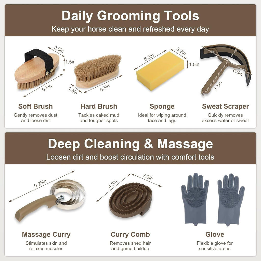 Horse Grooming Kit 14 Pieces, Horse Brushes for Grooming Supplies Set