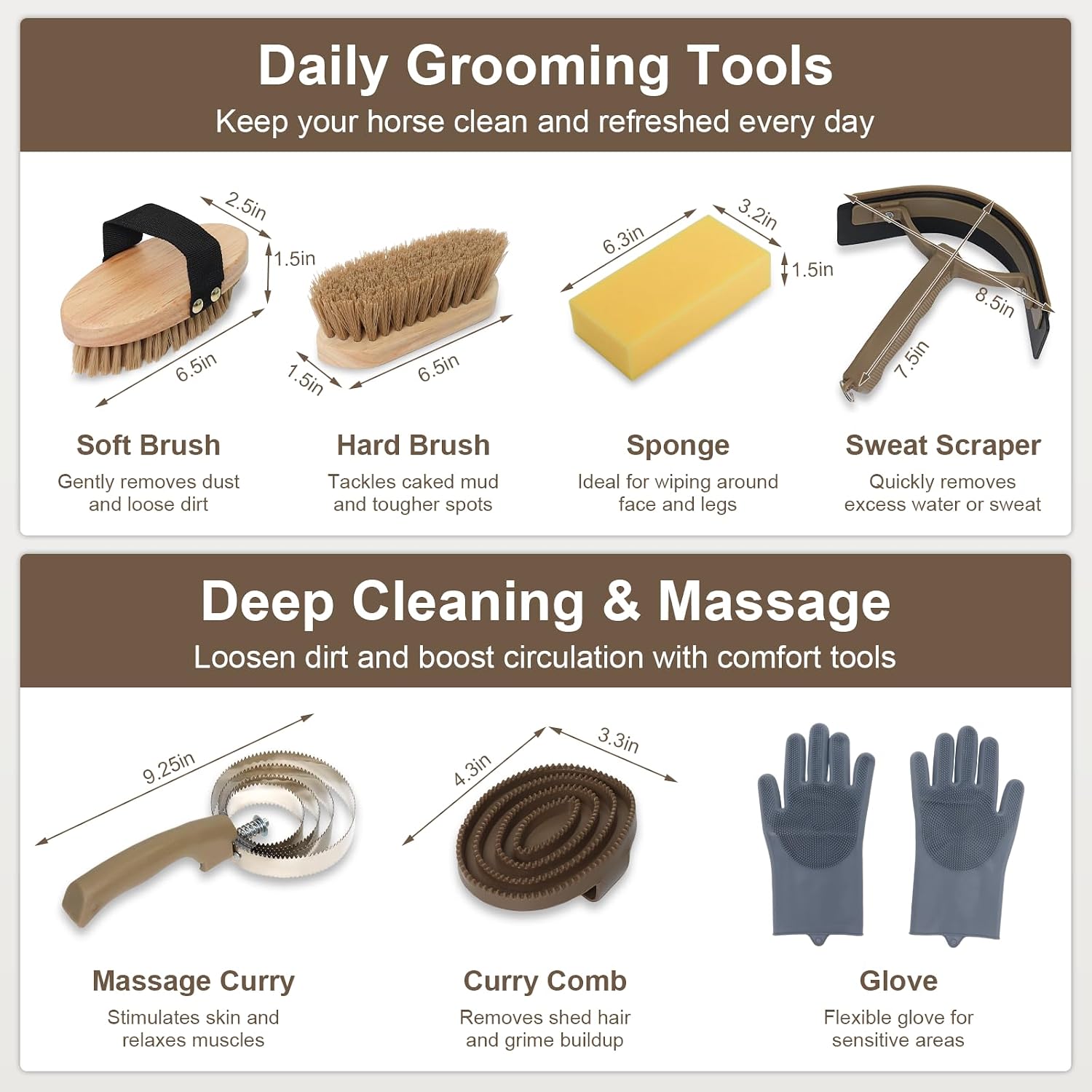 Horse Grooming Kit 14 Pieces, Horse Brushes for Grooming Supplies Set
