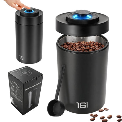 Auto Vacuum Coffee Canister, Rechargeable Airtight Coffee Container with 304 Stainless Steel Inner, Scoop, Sealed