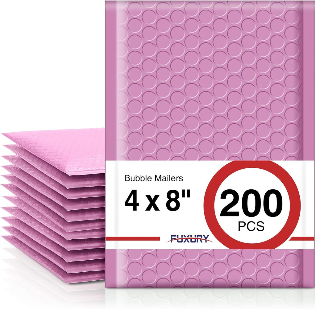 Bubble Mailers 4x8" Padded Envelopes 200 Pack Pinkish Purple