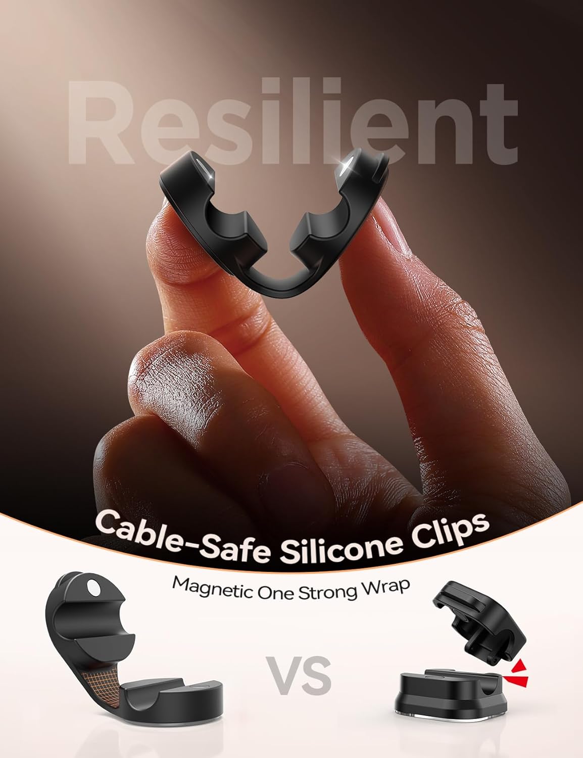 8-Pack Silicone Cord Organizer Magnetic Cable Clips, Adhesive Cable Management Under Desk Wire Hider, FLYLEAD Desktop