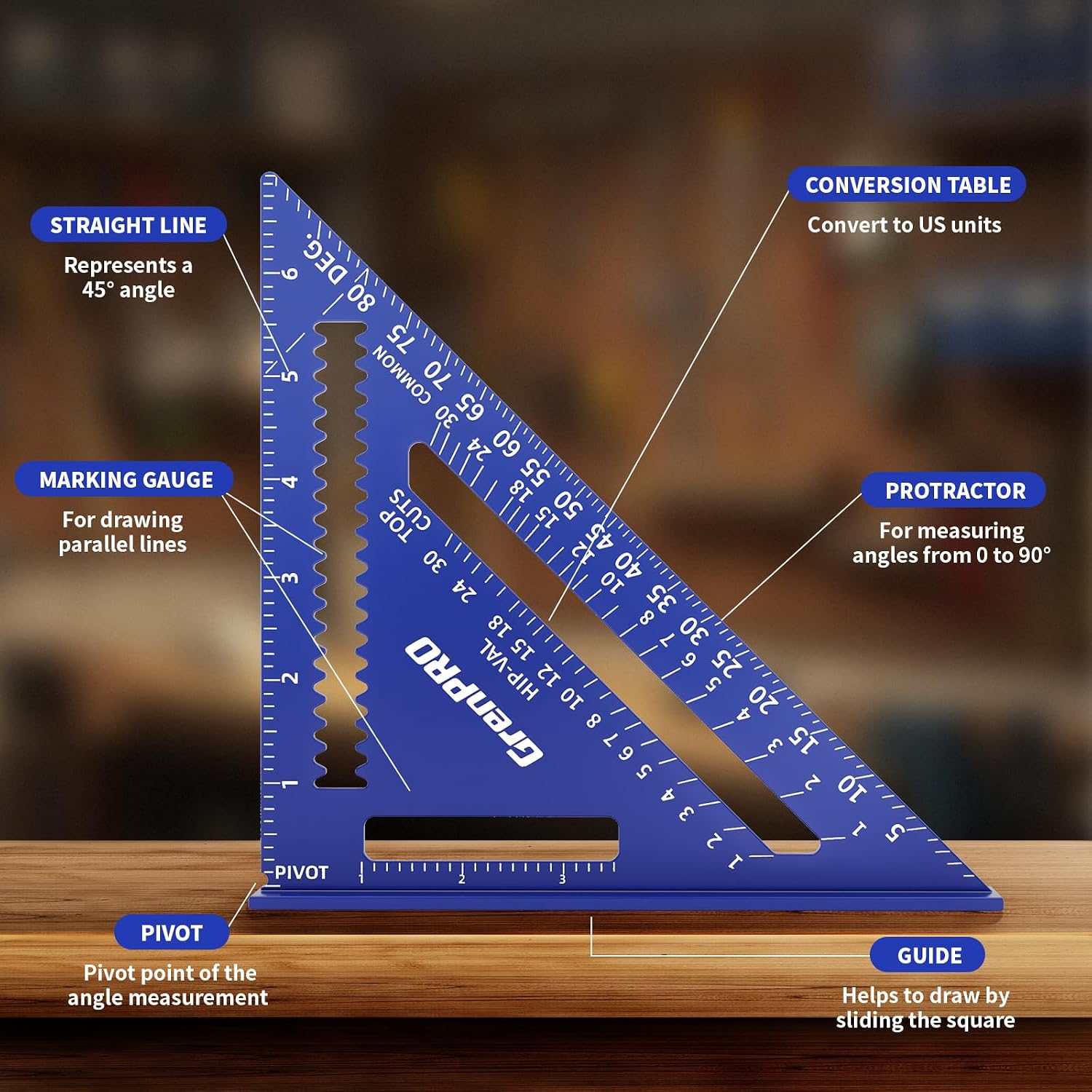 Combination Square Set, 7 & 12 Inch Aluminum Zinc Carpenter Tool | Stainless Ruler & Scriber Included, Bubble Level