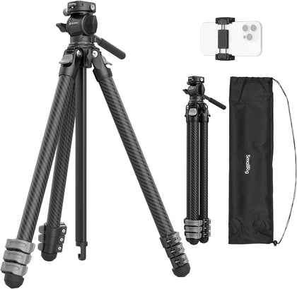 Portable Travel Video Tripod, Carbon Fiber Compact Tripod for Outdoor Photography, 5kg Load, Fluid Head with 360° Pan