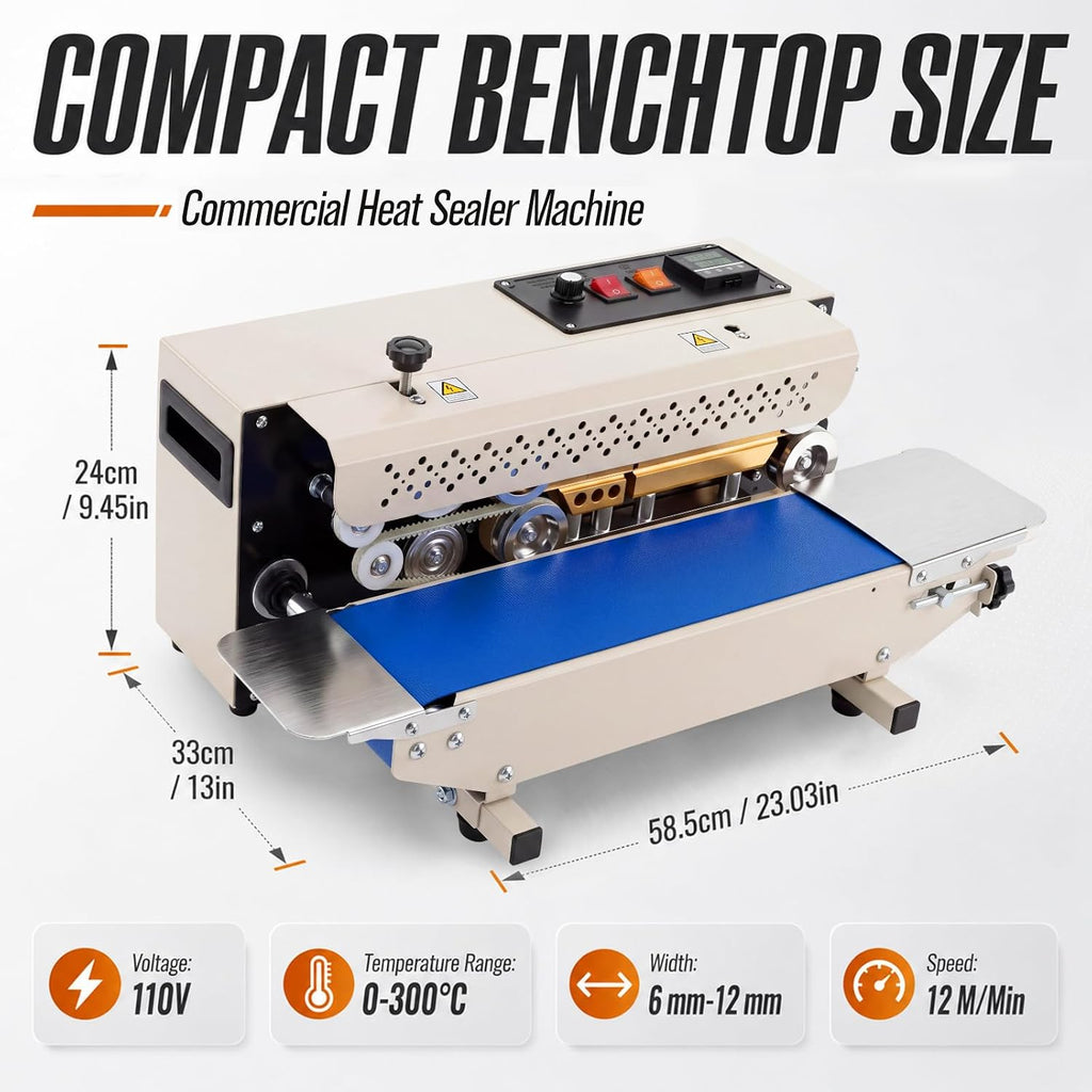 Commercial Heat Sealer Machine, Continuous Band Sealer with Conveyor