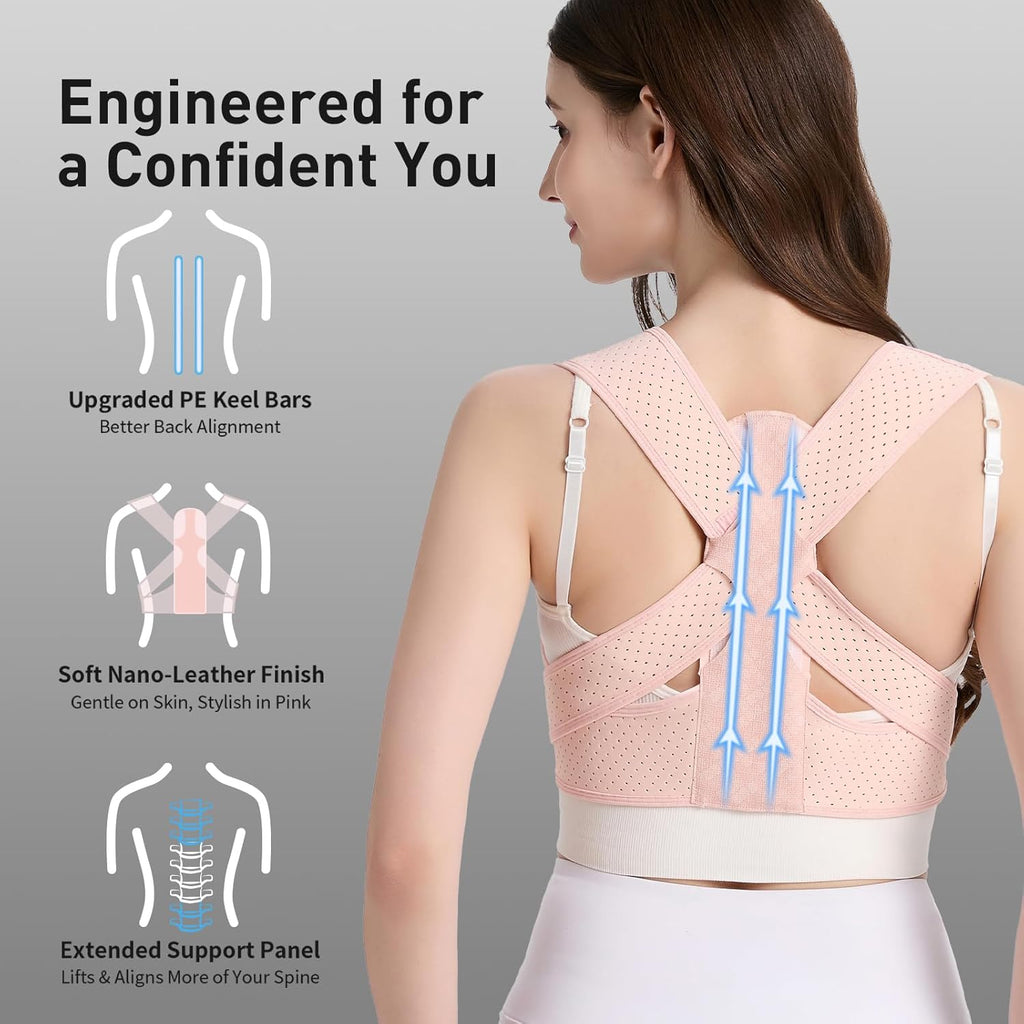 Posture Corrector for Women Back Brace Shoulder Straightener Pink, S/M