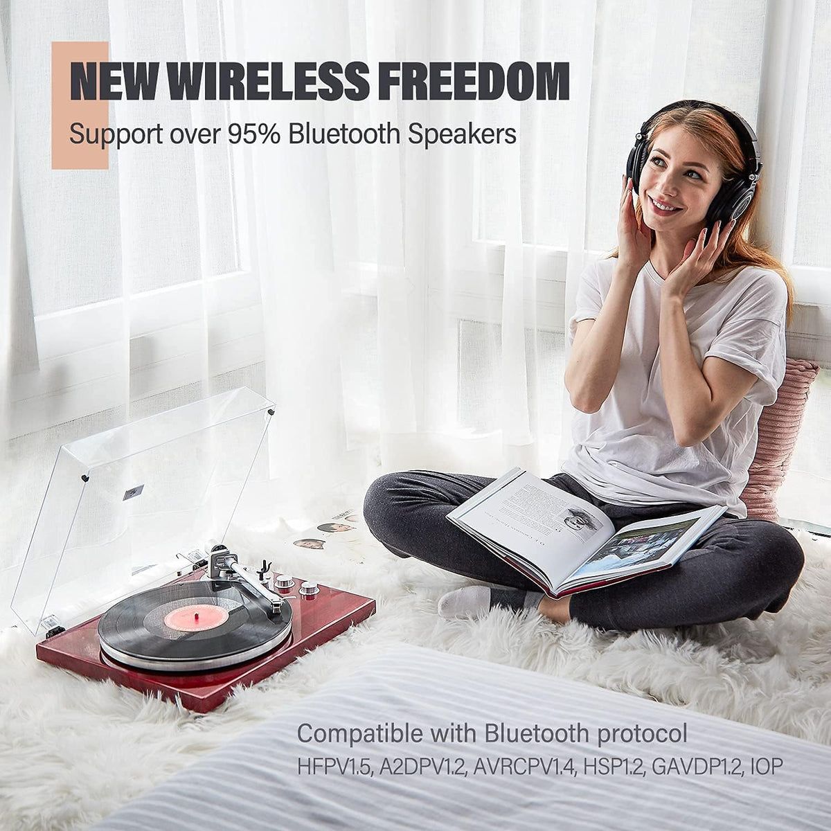 1 BY ONE Belt Drive Turntable with Bluetooth Connectivity, Built-in Phono Pre-amp, USB Digital Output Vinyl Stereo