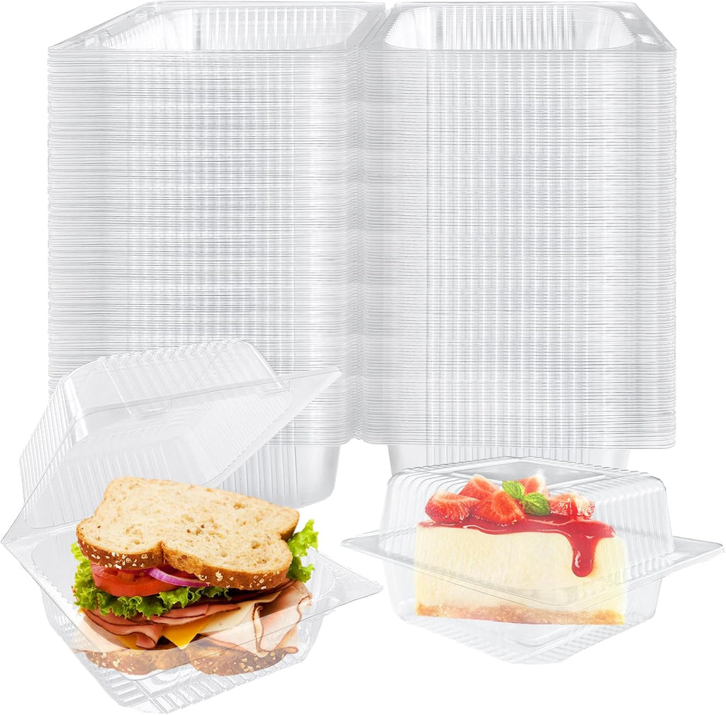 200 Pcs Clear Plastic Take out Containers,Disposable Fancy Hinged Top Square Clamshell Food Boxes,Cake Slice