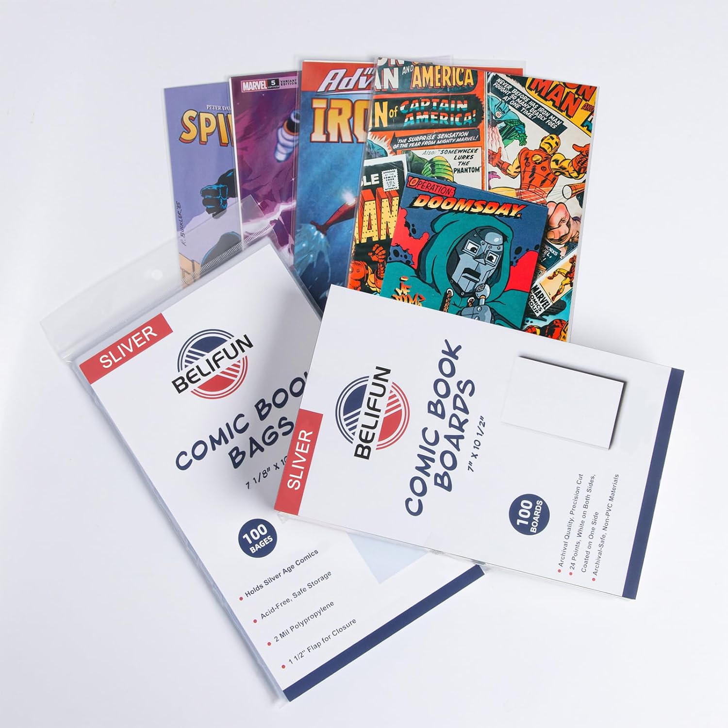 100ct Silver-Age Comic-Book-Bags and Boards - Reusable Comic Book Boards and Bags for Comic Book Storage, 1 1/2" Flap