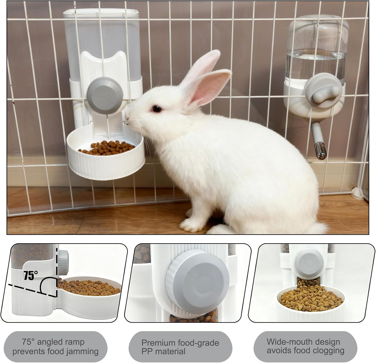 Rabbit Gravity Feeder Waterer Set Automatic Guinea Pig Food Water Dispenser Food Water Bowl Feeding Station for Puppy
