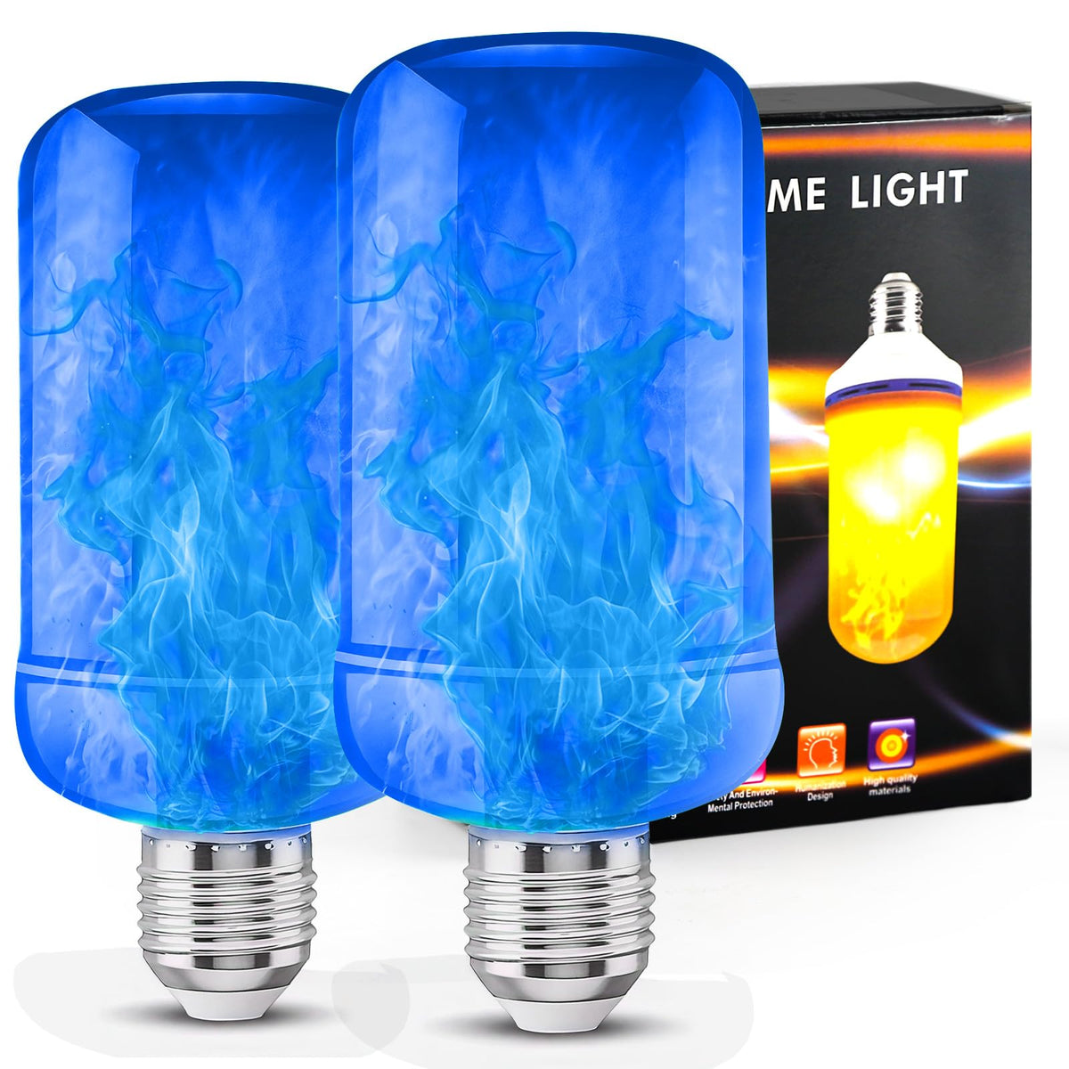 LED Flame Light Bulbs (2 Pack), 4 Modes Flickering Light Bulbs with Upside Down Effect, E26 Base Realistic LED Fire