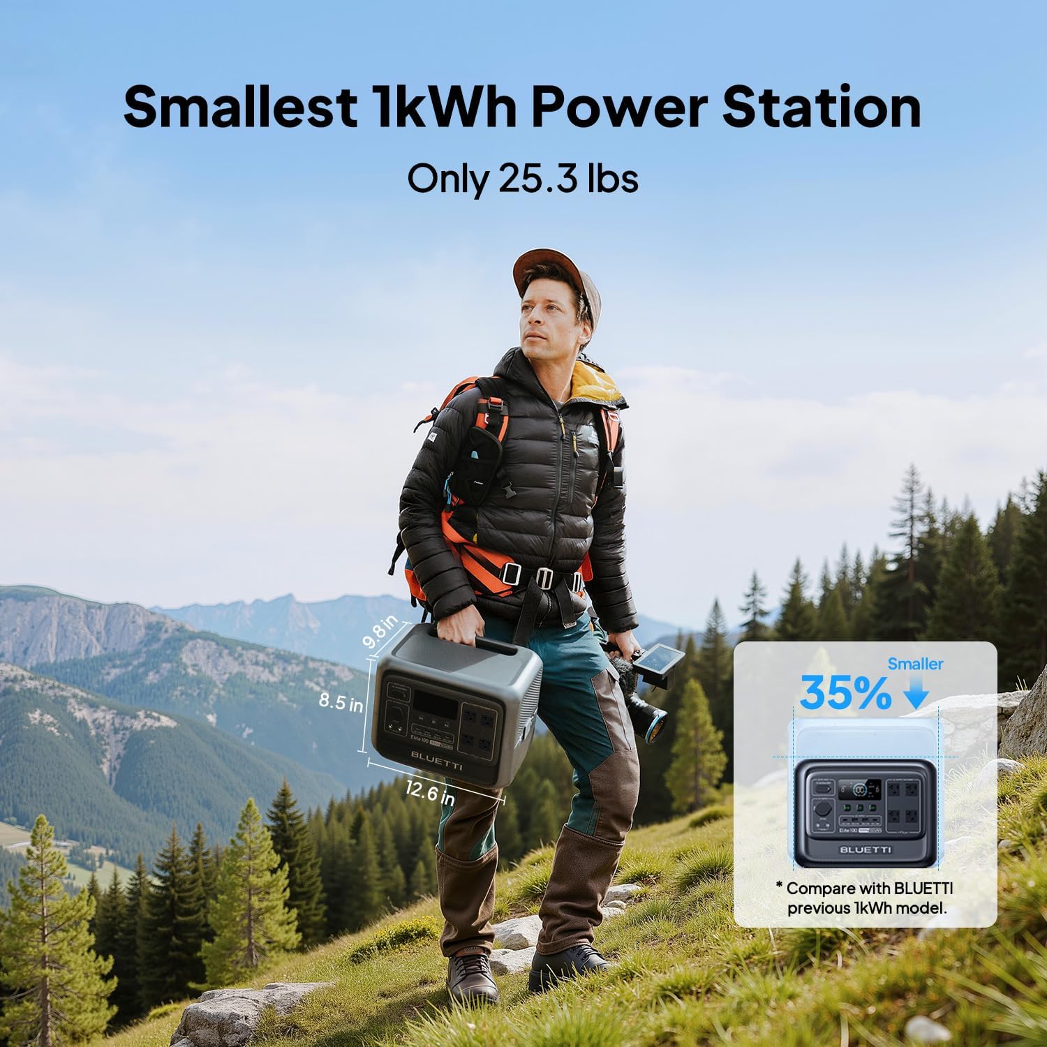 Elite 100 V2 Portable Power Station, 1024Wh LFP Battery Backup w/ 4 1800W AC Ports (3600W Surge), 35% Smaller, Fast