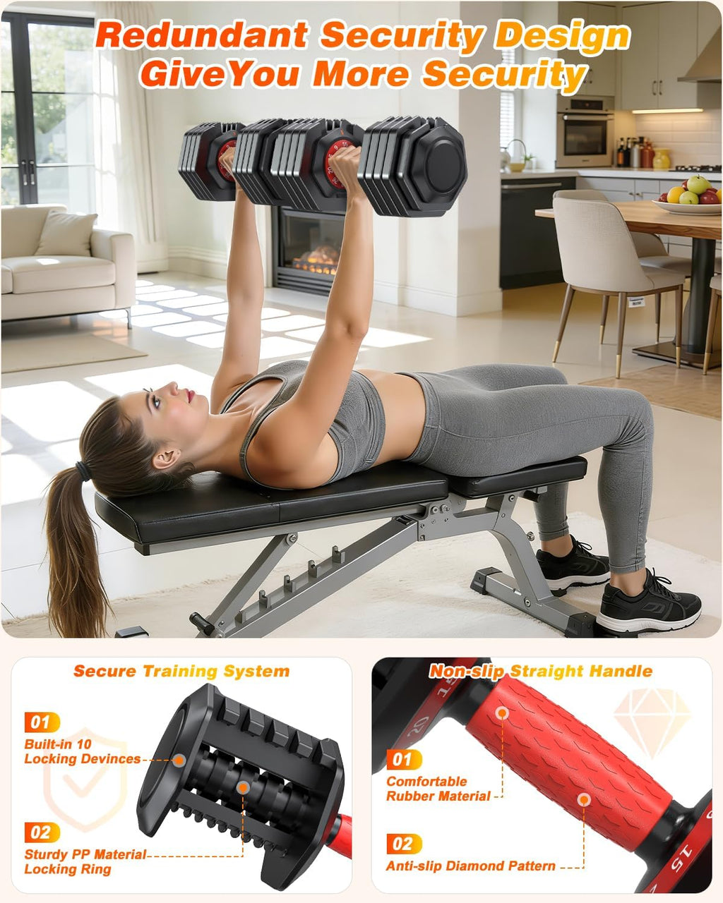 Adjustable Dumbbell Set with Foldable Weight Bench for Home Gym Use | 25/55/80/90 LB Options, 1-Second Dial