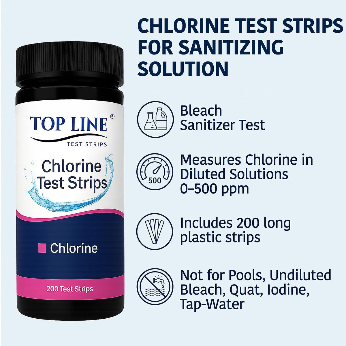 200 Chlorine Test Strips for Food Service 0-500 ppm (Value Pack) - Bleach Sanitizer Test Strips Food Service
