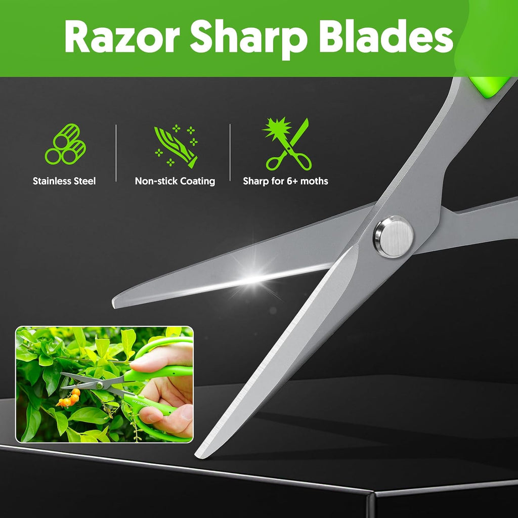 Garden Scissors, 6-in Curved Blade Pruning Shears, Non-Stick Coated Steel | Sharp Small Gardening Snips for Plants