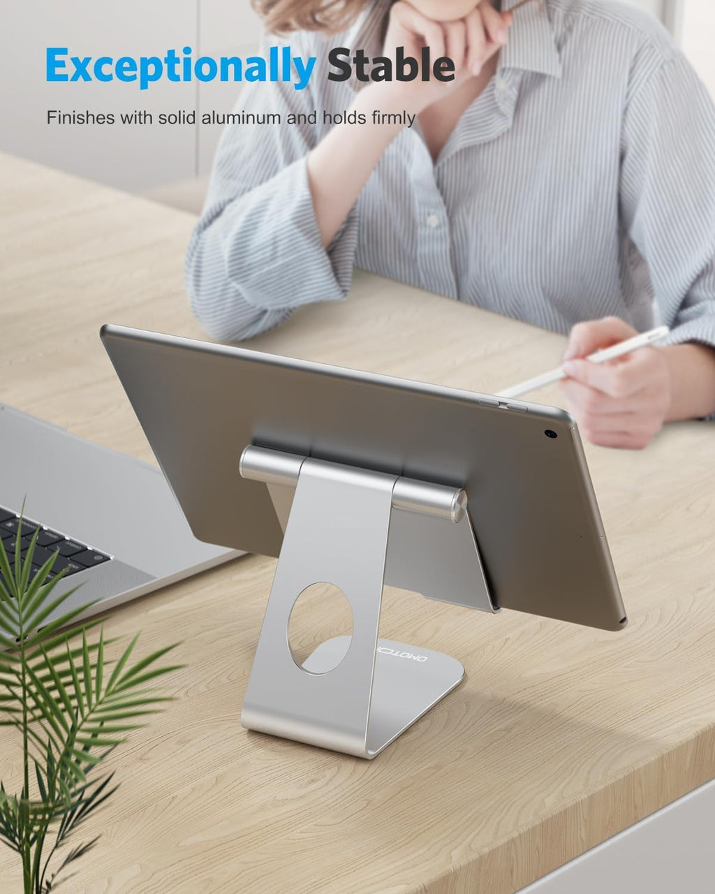 T1 Adjustable Tablet Stand for Desk, Aluminum Holder for iPad Silver