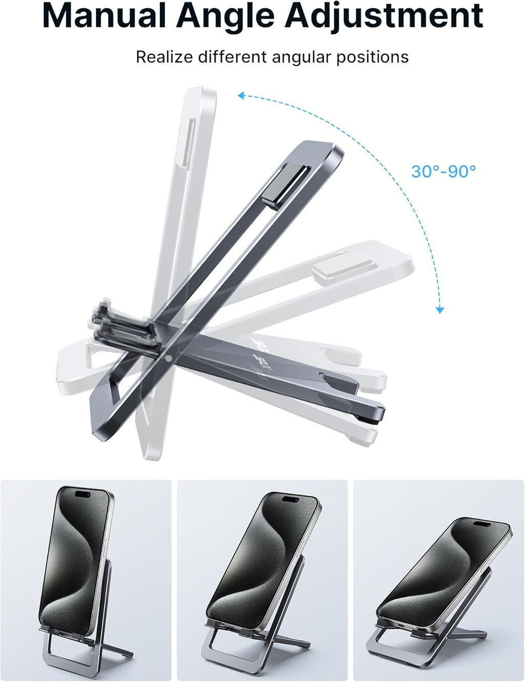 Cell Phone Stand, Foldable Aluminum Adjustable Phone Holder for Desk Portable Travel Essentials Office Accessories