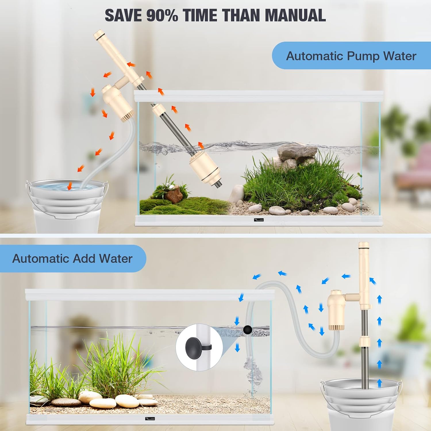 Aquarium Vacuum Gravel Cleaner: 18W Gravel Vacuum for Fish Tank with Strong Suction for Automatic Change Water