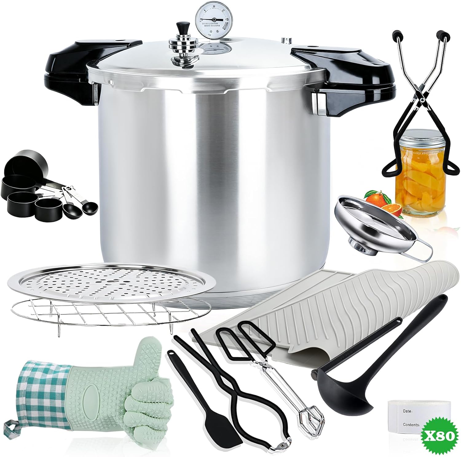 24 Qt Pressure Canner, Canning Pressure Cooker with Starter Kit, Stainless Steel Canning Pot for Home Water Bath