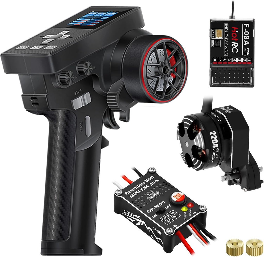 GOUPRC Racing RC Transmitter 8CH 2.4GHz & Receiver with 2204 2400KV Brushless Outrunner Transmission Motor & Uprade