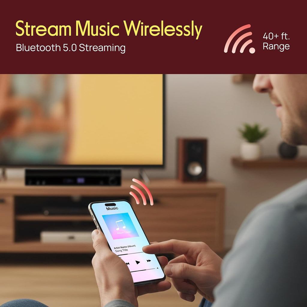 5.2 Channel Bluetooth Home Theater Amplifier, 240 watts Peak Power, Microphone Input with Echo for Karaoke, ARC