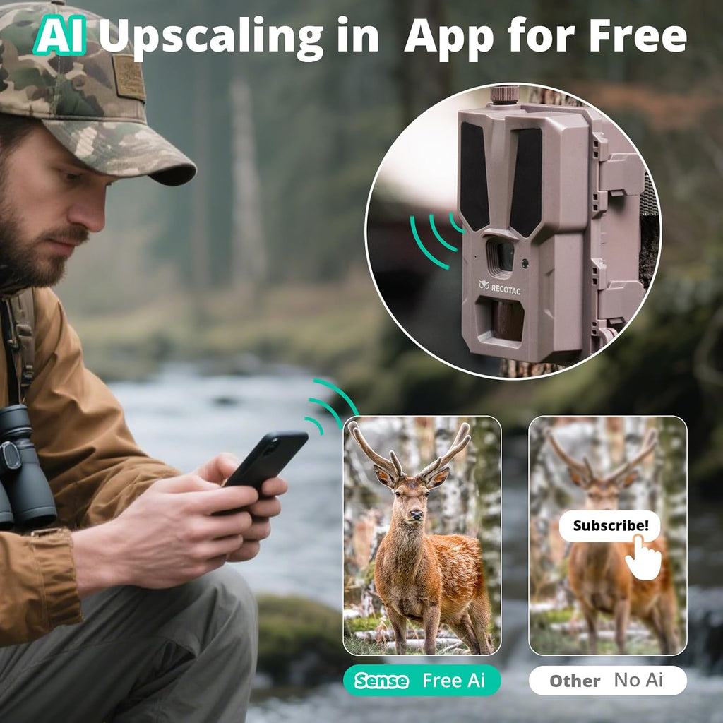 Sense Cellular Trail Camera - 32MP 1296P Game Camera with AI Photo Upscale,4G LTE Trail Cam No WiFi Need,No Glow